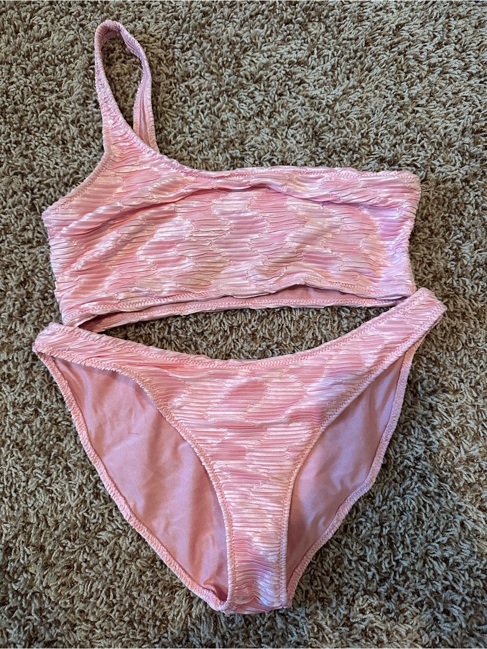 triangl swimwear Pink Textured Two-Piece Bikini Set